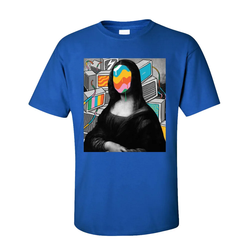 Men T Shirts Mona Lisa Meltdown Streetwear Funky High Street Designer Short Sleeve Tops Tees Crewneck 100% Cotton T-Shirt