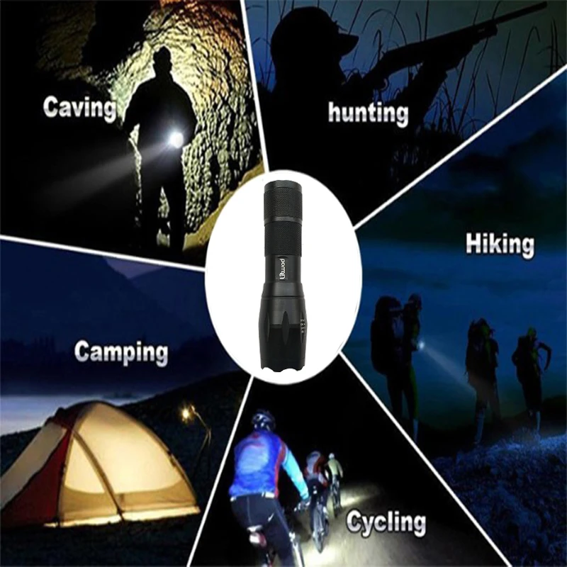 Z12 LED Flashlight A100 XML T6 L2 LED Portable tactical light Torch waterproof lantern 5 Modes Zoom for Camping Riding Light