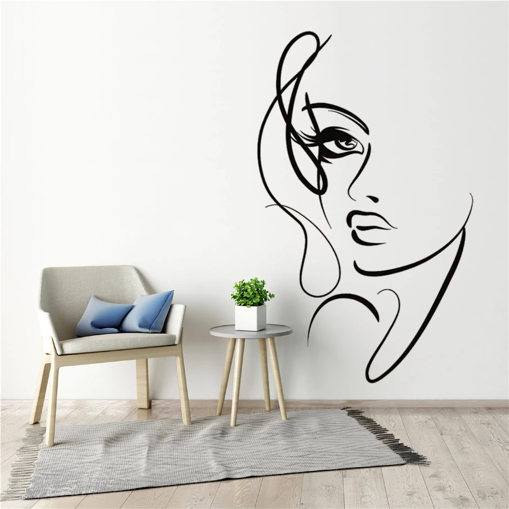 Wall Decals Abstract Woman Face Stickers Vinyl Girl Beauty Salon Interior Decor Window Glass Poster Girls Bedroom Murals DW21679