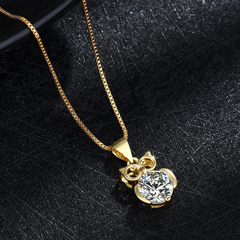 New Fashion Night Owl Bird Pendant Necklace For Men Women Shiny CZ Stone Golden Box Chain Necklaces Punk Hip Hop Accessories