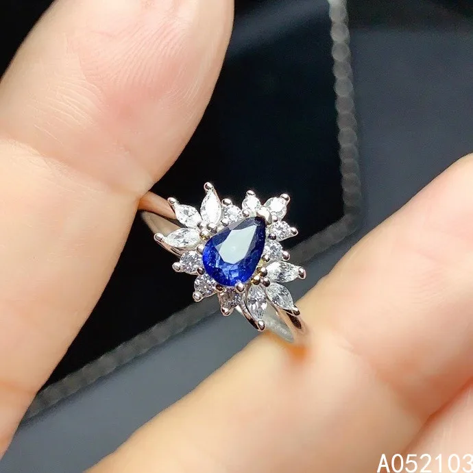 KJJEAXCMY fine jewelry 925 sterling silver inlaid natural sapphire Women's elegant adjustable water drop gem ring support check