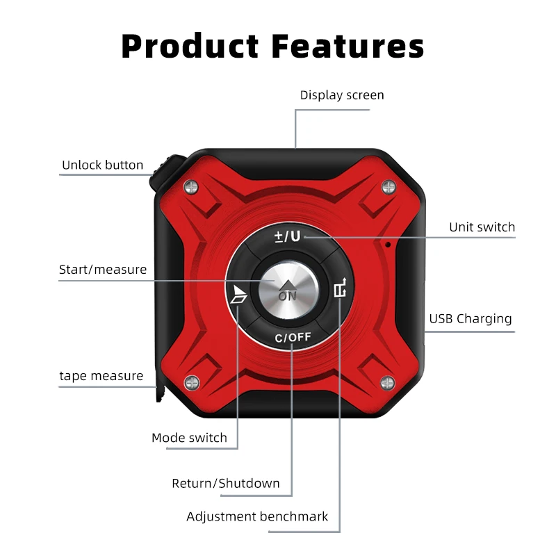 30M 40M USB Rechargeable Tape Measure Digital Display Tape With Roll Cord Mode Laser Measure Tape