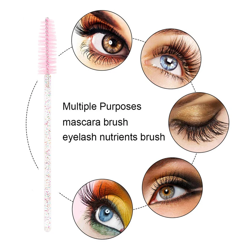 50pcs Eyelash Microbrush False Lashes Extension Brush Spoolie crystal handle mascara wands Applicator Eyebrow Makeup Brush