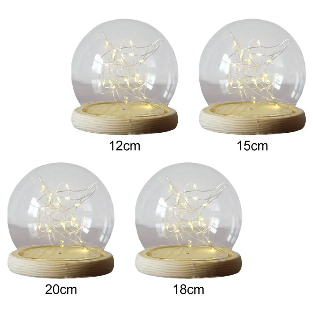 Miniature Clear Glass Dome Jar Micro Landscape Home Ball Cover Mini with Wood Base Dustproof Cloche Bell for Housewares Office