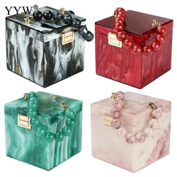 Women Acrylic Fashion Small Box Marble Texture Women Luxury Party Handbags Purses And Handbags Vintage Ladies Beaded Tote Bag