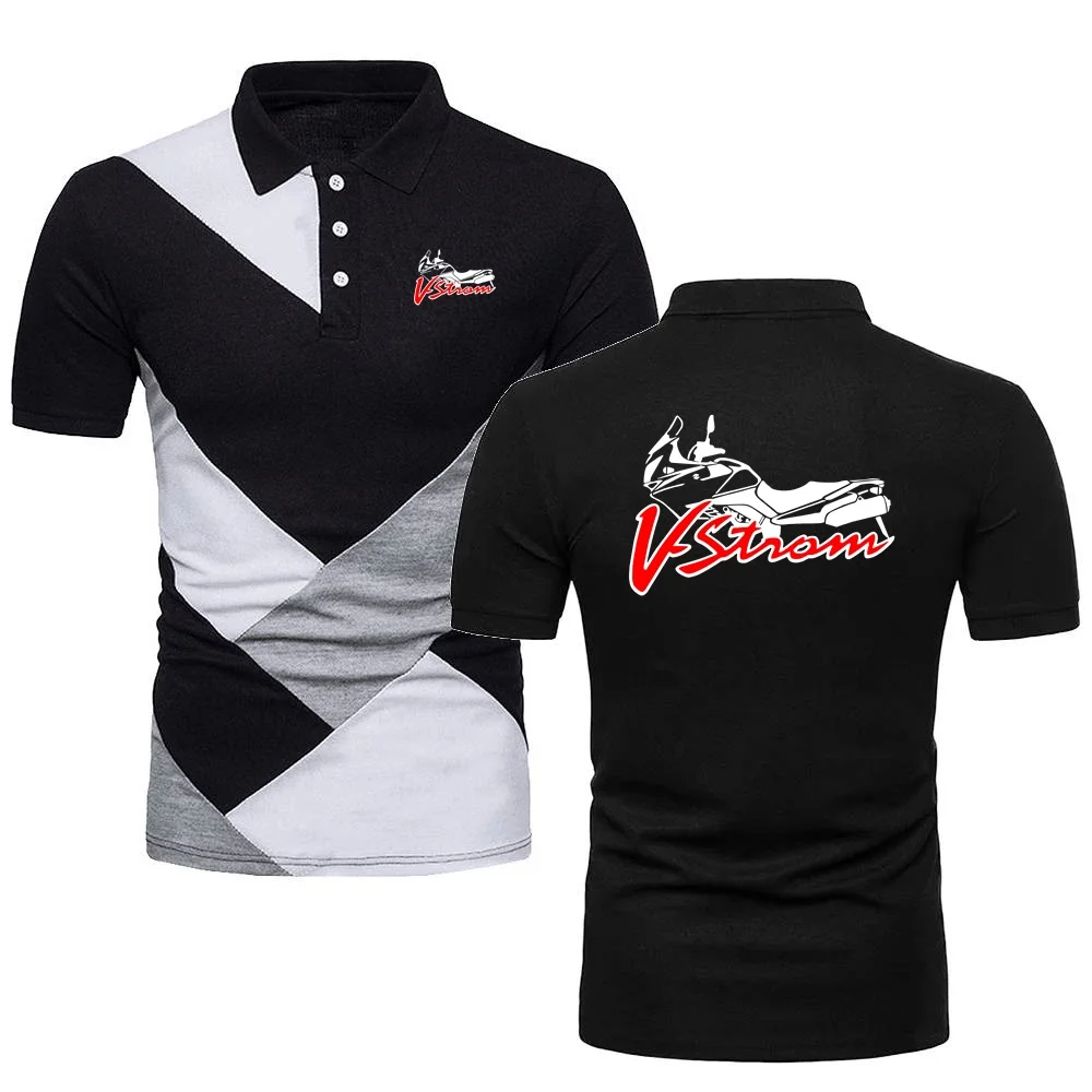 Polo Shirts Men TShirt Motorcycle V-Strom DL 650 Motorsport Team Logo _Suzukies_ Tees Military Style Contrast Color Polo