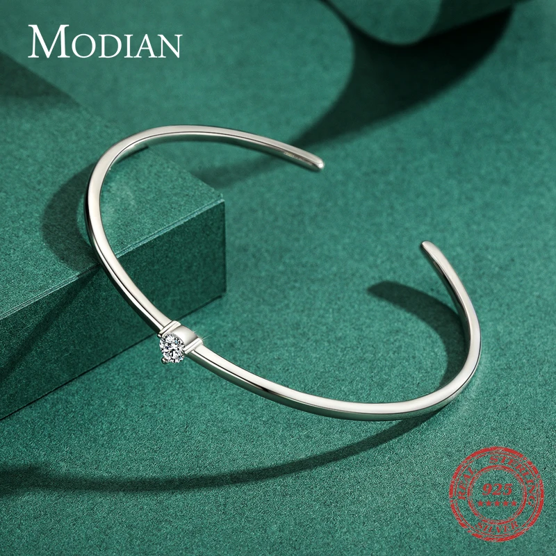 Modian 100% Real 925 Sterling Silver Round Clear Ten Heart CZ Open Bracelet For Women Fine Jewelry Charm Adjustable Bangle Gifts