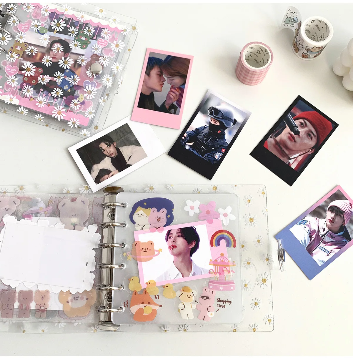 SKYSONIC Daisy Square Ring Jounral Notebook Transparent Scrapbook DIY Photocards Collect Book Refill Binder Dairy Stationery