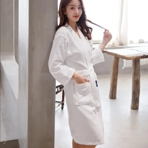 

Cotton Bathrobe Kimono Men Hotels Spring Nightgown Women Robe White