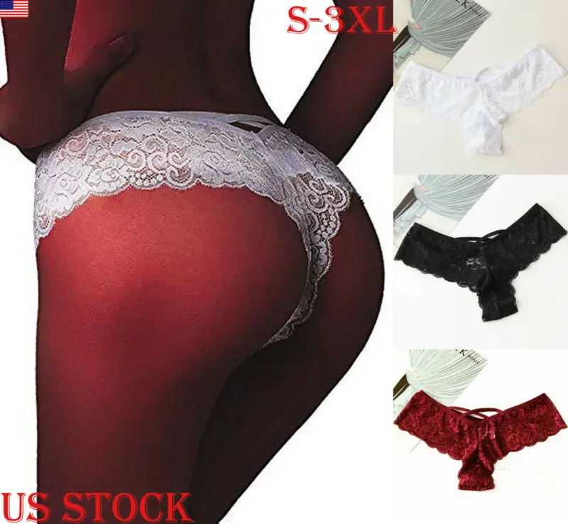 Hot sale Womens Girls Sexy Lace Floral Back Criss-Cross Soft Underwear Briefs Panties G-string Lingerie Thongs Plus Size S-3XL