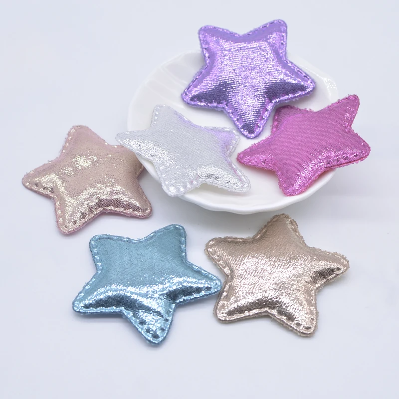 12Pcs 48mm Padded Glitter Cloth Star Appliques for DIY Clothes Patches Handmade Headwear Hair Clips Bow Decor Accessories