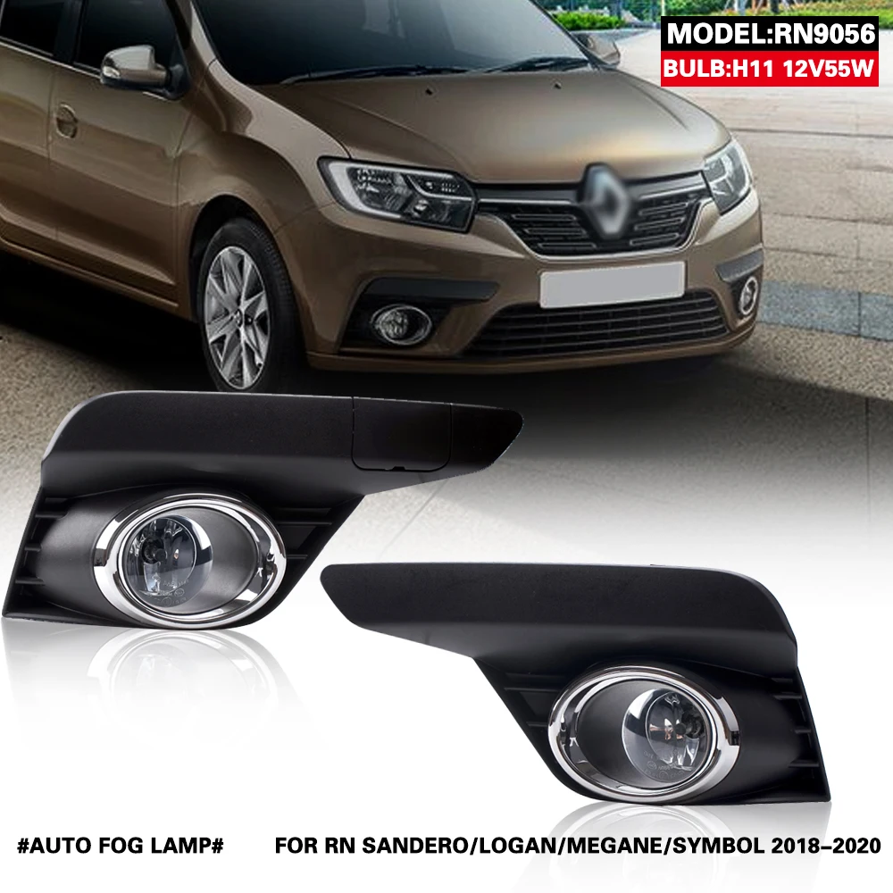 

For Renault Sandero Logan Megane Symbol 2018-2020 Front Fog Lights Car Styling Spot Light Fog Lamps Black panel With