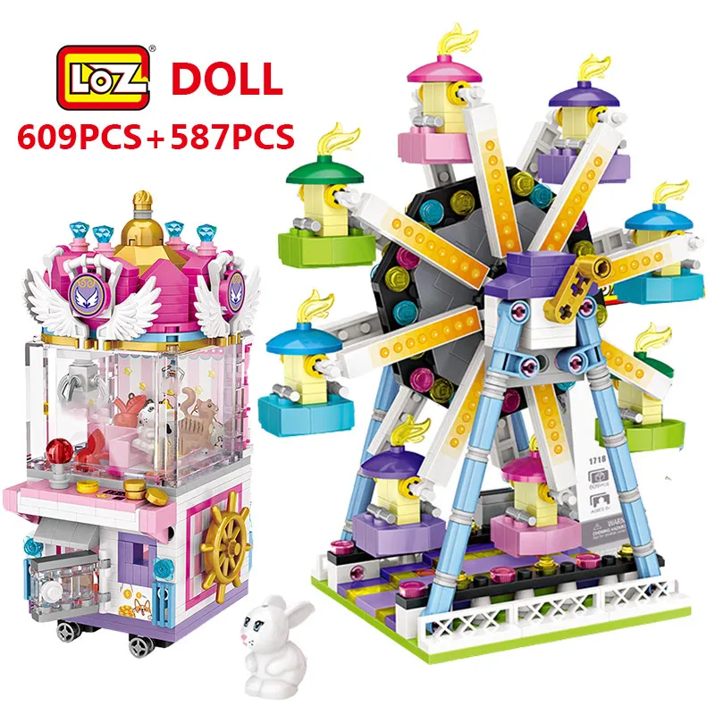 Mini Blocks Friends Amusement Park Ferris Wheel Carousel Pirate Ship Pirate Ship Building Blocks DIY Bricks Toys for Girls