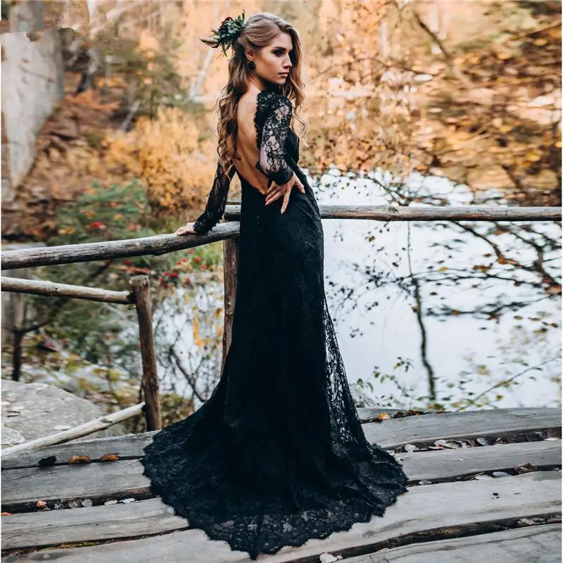 Black Lace Prom Dresses Long Sleeve 2022 robe de soiree Backless Mermaid Evening Gowns Custom Sheer Formal Women Party Dress