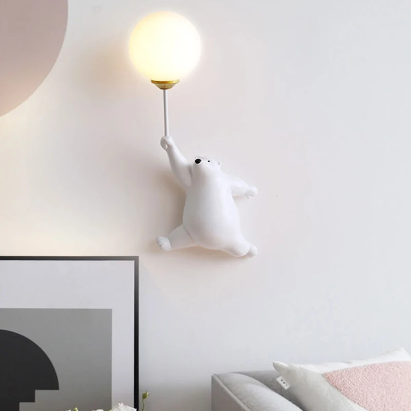 Cartoon Blue White Pink Bear Wall Lamp for Children Kids Baby Girl Bedroom Bedside Wall Light with 3D Printing Moon Lighting G9