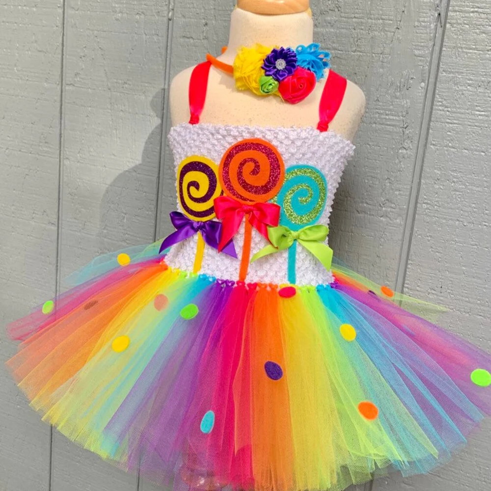 Baby Girls Rainbow Candy Tutu Dress Lollipop Halloween Costumes for Kids Girl Candyland Party Princess Dresses Birthday Outfits