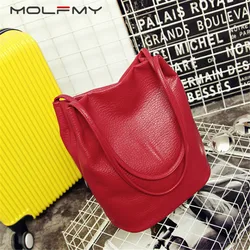 Simple Women's Handbag Soft Leather Shouder Bag Female Luxury Brand Bucket Bag High Quality Tote Bag Fashion Casual PU Handbags