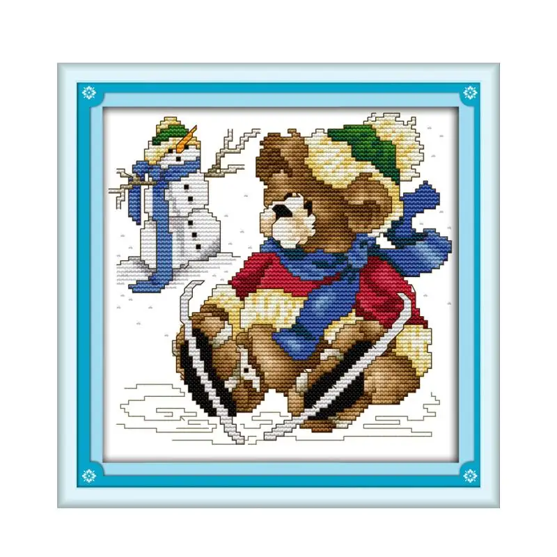 12 pattern bears cross stitch kit Christmas cartoon animal bear 14ct 11ct count print canvas embroidery DIY handmade needlework