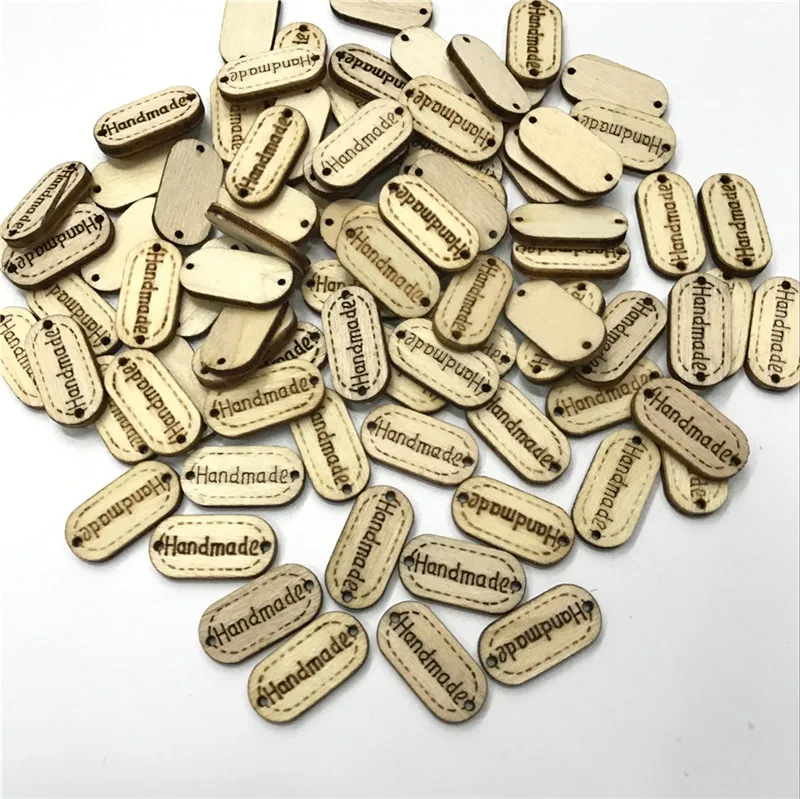 300PCS Natural Wood Color Handmade Tag Label Wooden Shaped Embellishments Ornaments 2-Holes Button Sewing Wooden Tags New