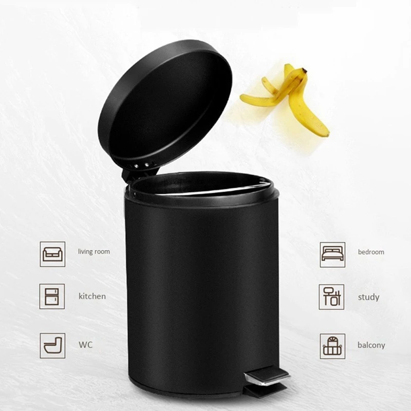 Black Silent Trash Can Household Living Room Bathroom Foot-Operated Convenient Cleaning Bucket Kitchen Waste Trash Can with Lid