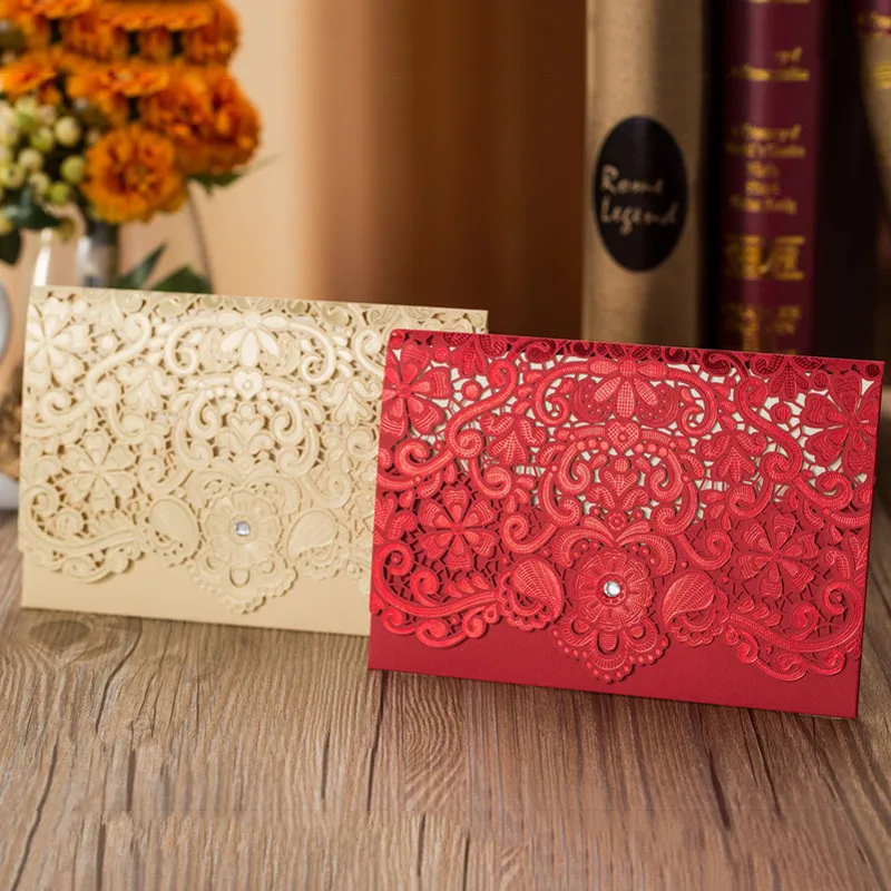 Tarjeta de invitación de boda Flora cortada con láser, tarjeta de felicitación bonita para despedida de soltera, decoración para fiesta de cumpleaños y boda, Día de San Valentín, 5 uds.
