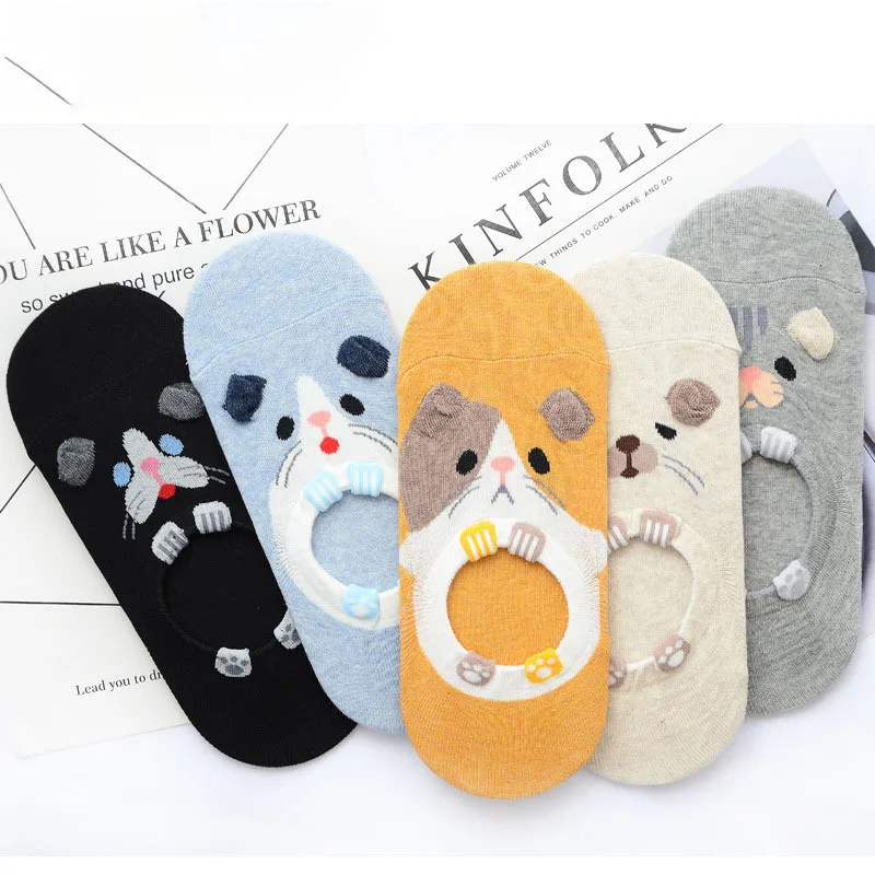 Stereo CAT Invisible Short Woman Sweat summer comfortable cotton girl boat socks ankle low female hosiery 1pair=2pcs XG19