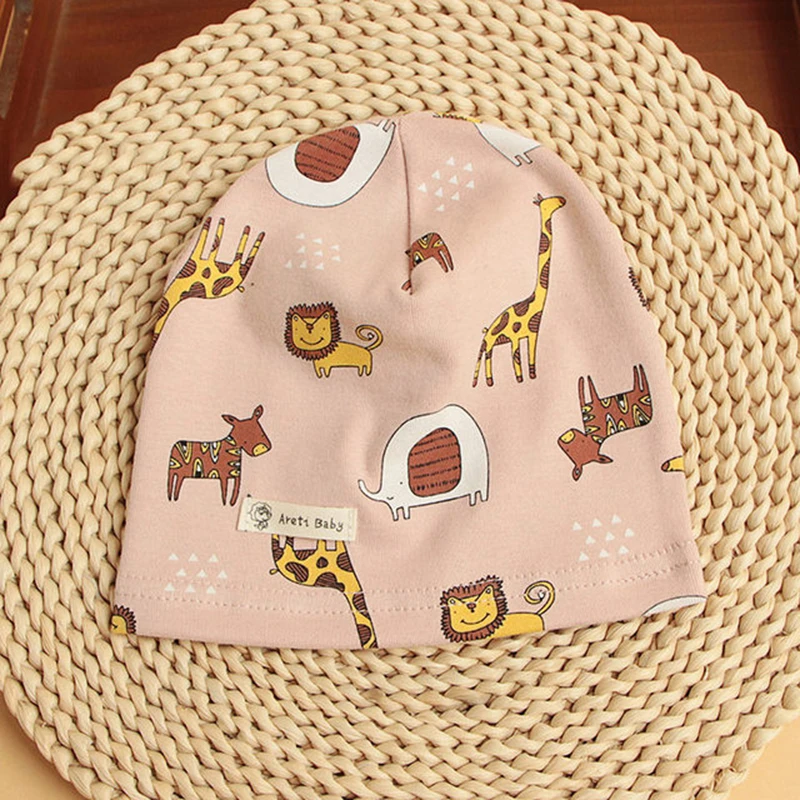 Spring Autumn Thin Baby Hat Beanie Children Girls Cartoon Animals Print Cotton Hats Newborn Kids Caps Baby Boy Beanies Bonnet