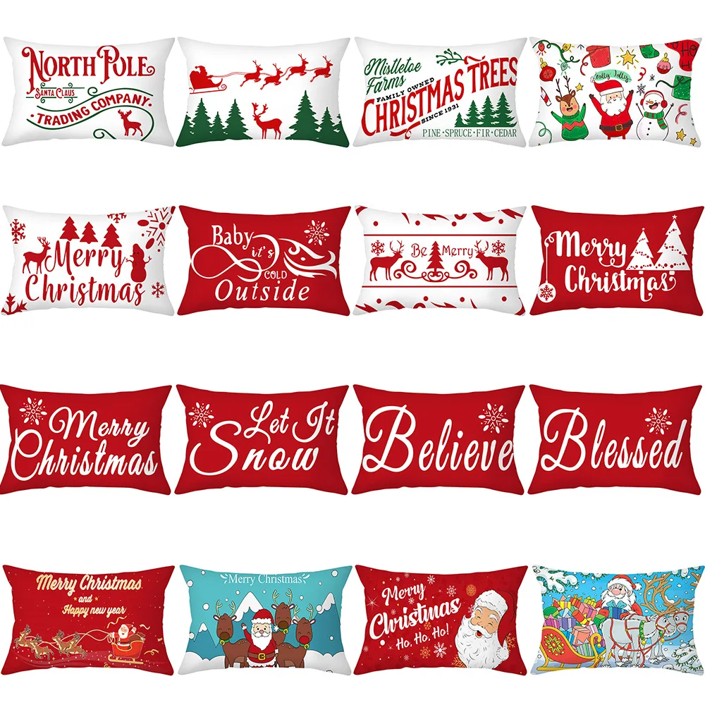 

Cartoon Christmas Rectangle Decor Cushion Cover Xmas Couch Decorative Red Pillow Cover for Living Room Xmas Pillow Case 30x50cm