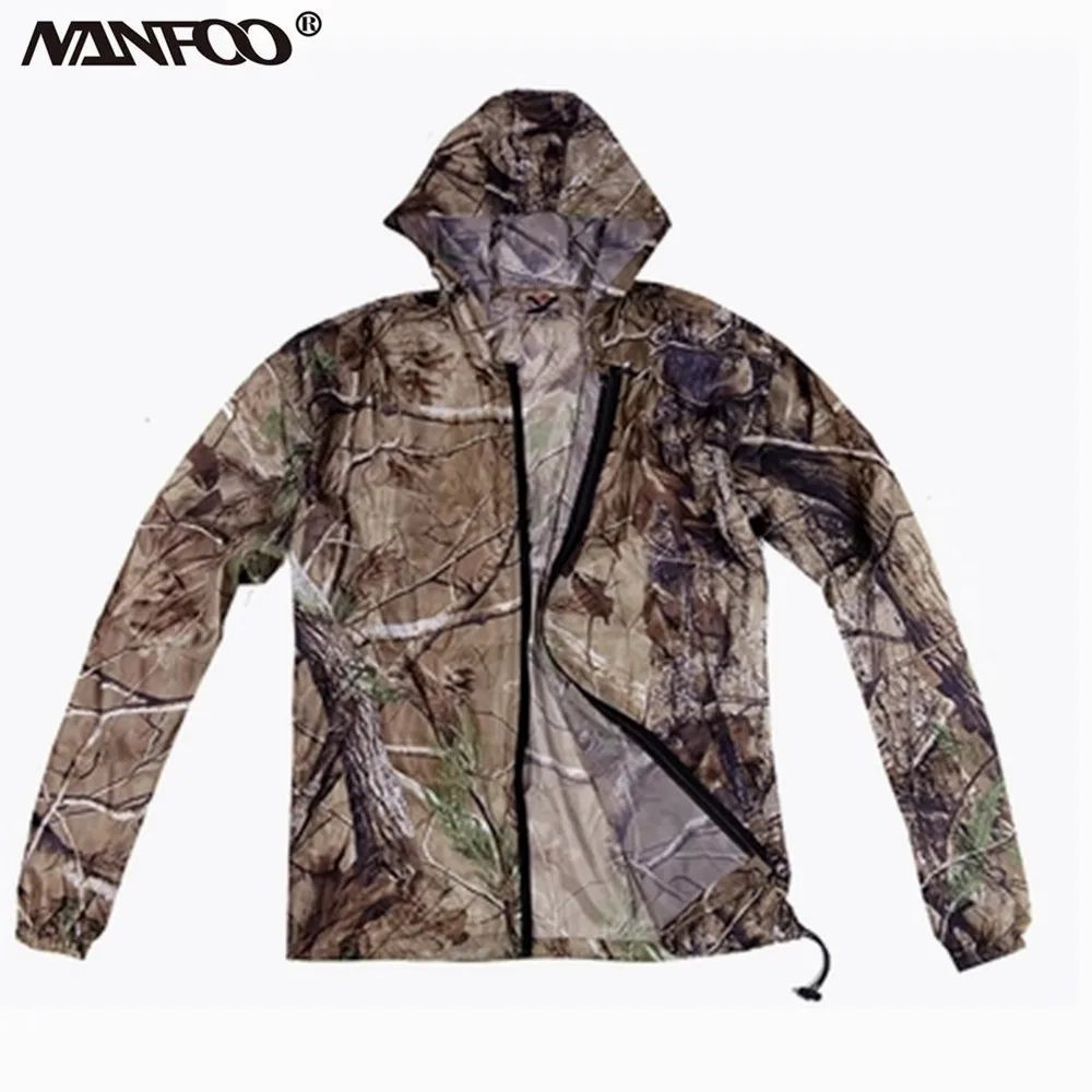 Summer Ultra-Thin Tree Bionic Camouflage Hunting Jacket Waterproof Fishing Hooded Jacket Outdoor Sunproof Cycling Sports Top