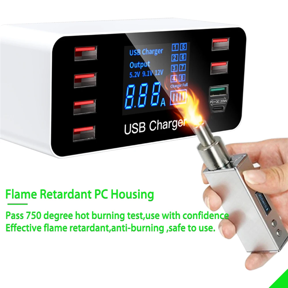 Quick Charge 3.0 adattatore per caricabatterie rapido 8 caricabatterie USB tipo C caricabatterie per telefono per iPhone Xiaomi Huawei Samsung