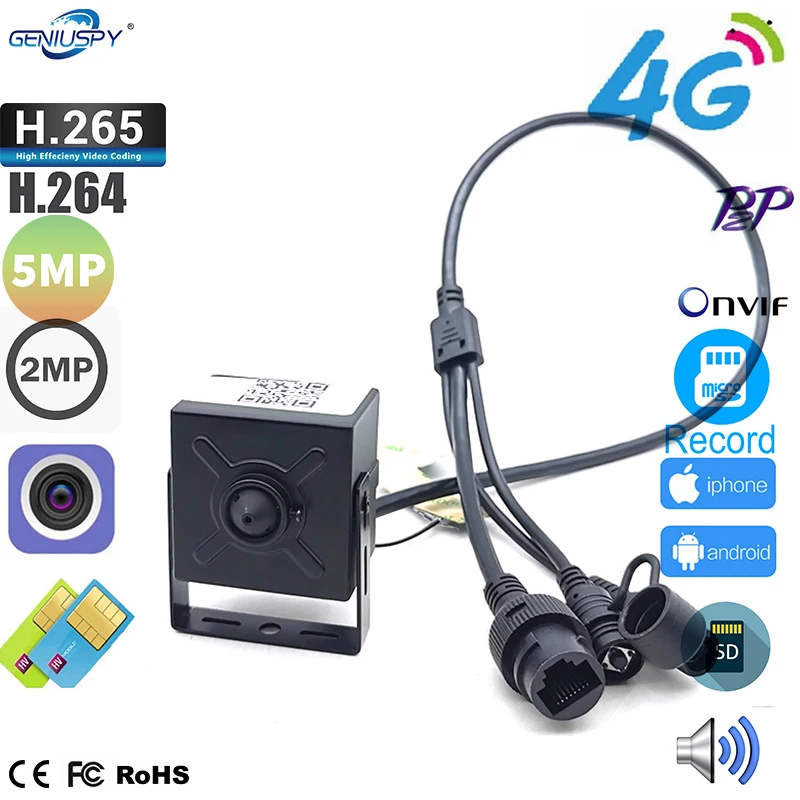 

Miniature Size 1080P 5MP P2P Square Style 4G SIM Card Pin hole Mini IP Camera With Audio TF Card Slot For Industry Machine