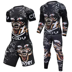 NEW MMA Rashguard Jiu Jitsu T shirts Men Boxing Jerseys Set BJJ KickBoxing Muay Thai Shorts Long Sleeve Pants 3D Print Sportsuit