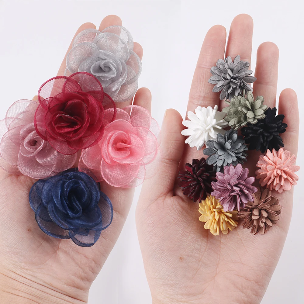 Handmade Flower Patch Chiffon Organza Rose Flowers For DIY Crafts Children Hairpin Decoration Clothing Accessories