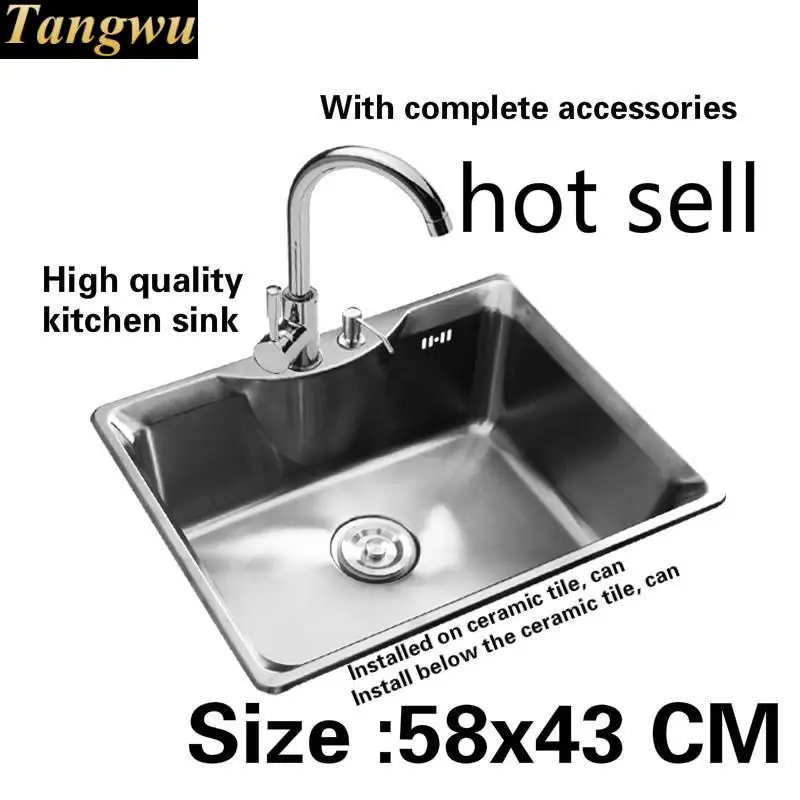 

Tangwu Luxurious balcony kitchen sink 0.8 mm thick food grade 304 stainless steel single slot hot sell 580x430 MM