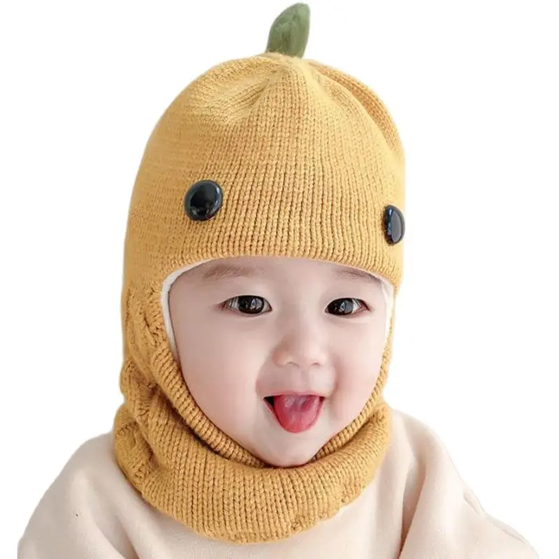 Doitbest Winter knit Baby Knitted Hat scarf one-piece Hats Kids Girl Boy Beanies Caps Warm dinosaur Earflap Hats for Children