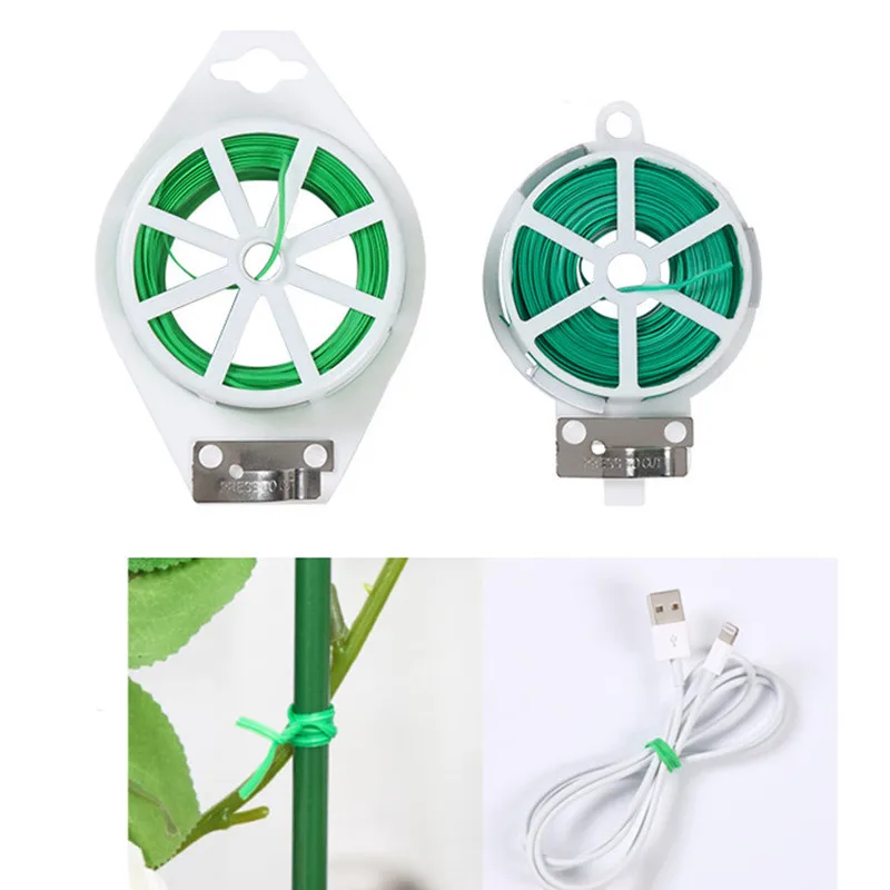 Reel Twist Ties, PE Plastic Coated Built-in Cutter for Garden Plant Support ,Garden Plant Ties for Home Office Cable Organizer