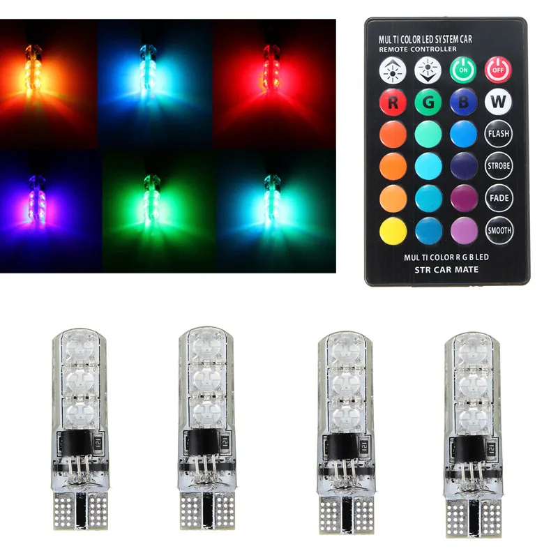 

4Pcs RGB LED Lights LED Bulbs 194 168 501 Strobe Led Lamp Reading Lights Amber DC12V With Remote Control Support Dropshipping