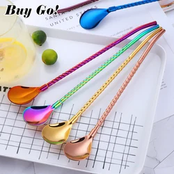 1PC Long Big Twisted Straw Spoon Portable Gold Tea Scoop Reusable Colored Stainless Steel Straws Cocktail Coffee Stirring Spoon