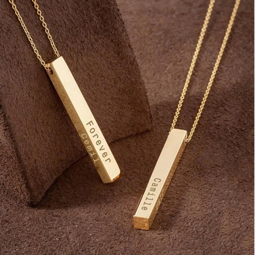 

Personalized 3D Bar Necklace, Dainty 4 Sided Vertical Bar Necklace, Engraved Necklace, Graduation Gift, Valentine's Day Gift