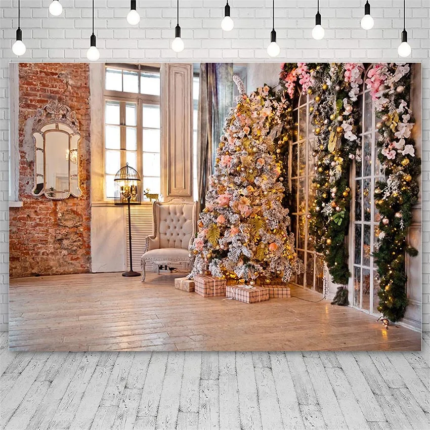 

Avezano Photo Backdrop Winter Merry Christmas Tree Sofa Gift Window Indoor Flower Decoration Photography Background Photo Studio