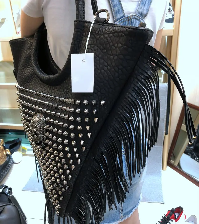 Bolsos de cuero con remaches completos para motociclismo, bolsos góticos de Metal, Metal oscuro, Punk, triángulo