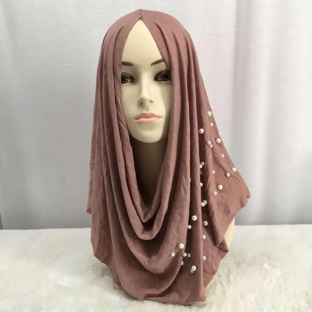 Fashion Muslim Women\'s Cotton Turban Hijab Beading Headscarf Caps Female Wrap Head Scarves Islamic Head Scarf Turbante Mujer