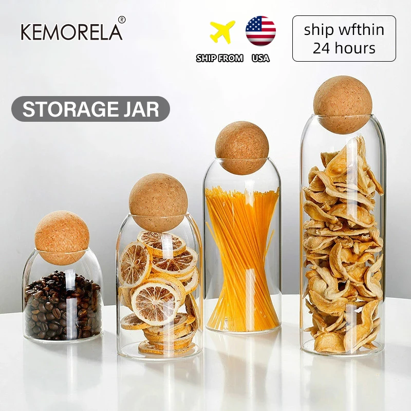 Transparent Lead-free Glass Bottle With Ball Cork Lid Storage Jar Tank Sealed Tea Cans Dried Fruit Cereal Snacks Coffee Contains