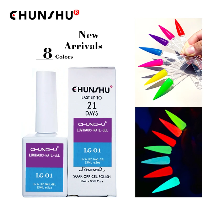 

CHUSHU New 22 Colors Neon UV Gel Nail Polish Fluorescence Luminous Gel Polish Glow In The Dark Soak Off Manicure Design DIY 15ml