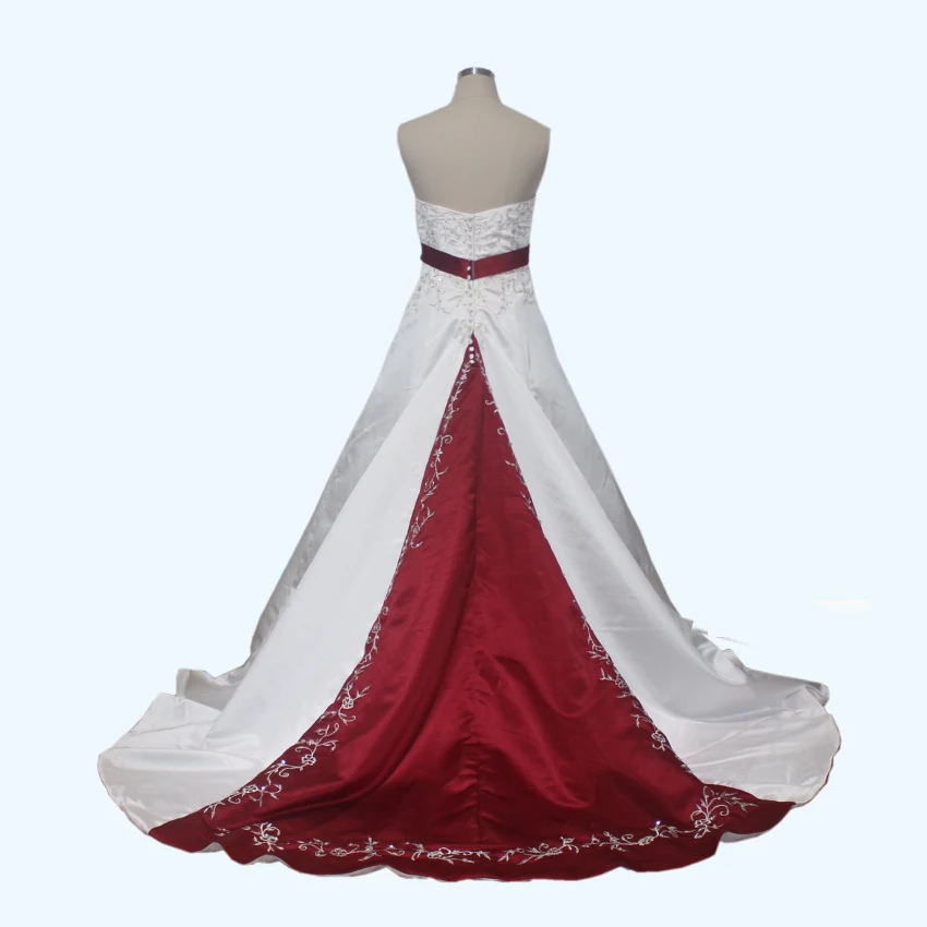 Alte Rot Blau Korsett Brautkleider Kapelle Zug Liebsten Perlen Stickerei Kirche Garten Farbe Accent Lace-up Brautkleider