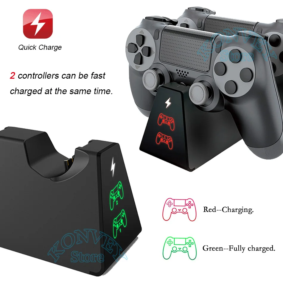 Fast PS4 Wireless Controller Mini Charging Dock Station Dual Charger Stand with Status Display Screen for PS 4/PS4 Slim/PS4 Pro