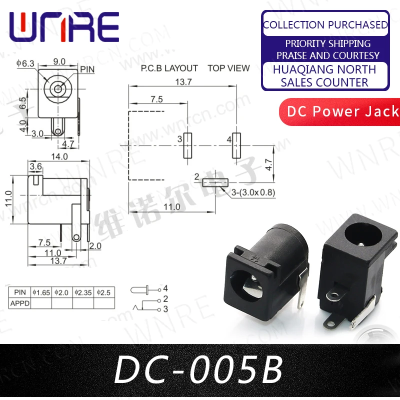 Snap In Type Series DC Power Jack 5.5x2.1 5.5*2.5mm Female Plug Socket Adapter Panel Mount Connector DC-005 DC-015 DC022b