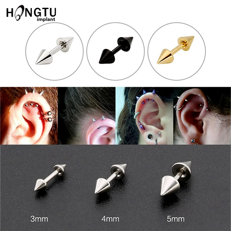 3PCS Surgical Steel Cartilage Piercing Studs Earring Barbell Ear Tragus Stud Rook Cone Helix Stud Man Woman Piercing Jewelry 16G