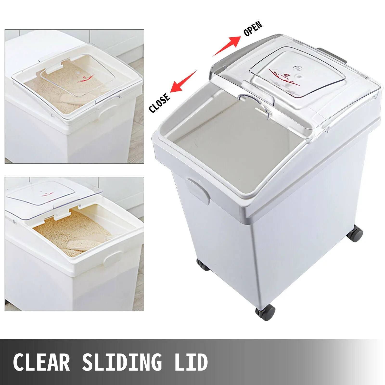 VEVOR 25L Dry Ingredient Storage Bin with Scoop Caster Dustproof Rice Flour Soybeans for Restaurant Kitchen Commercial