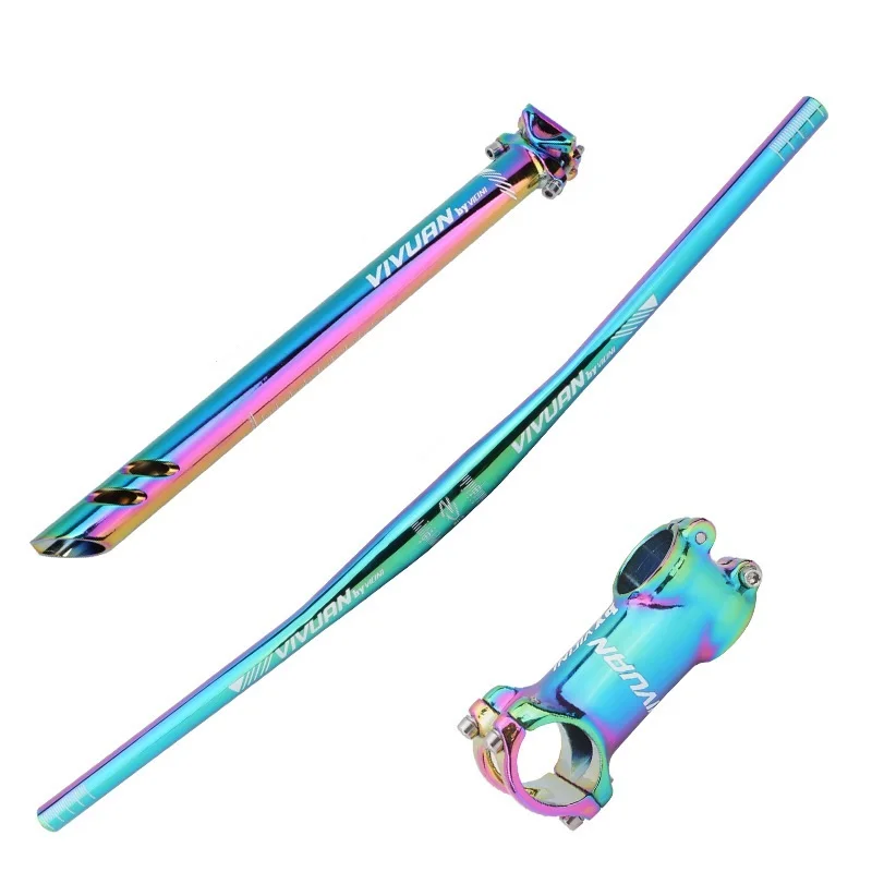 

Colorful MTB Handlebar Set 720mm Flat Rise Handlebar +7° 60/80mm Stem +27.2//31.6mm*400mm Seatpost Bicycle Parts